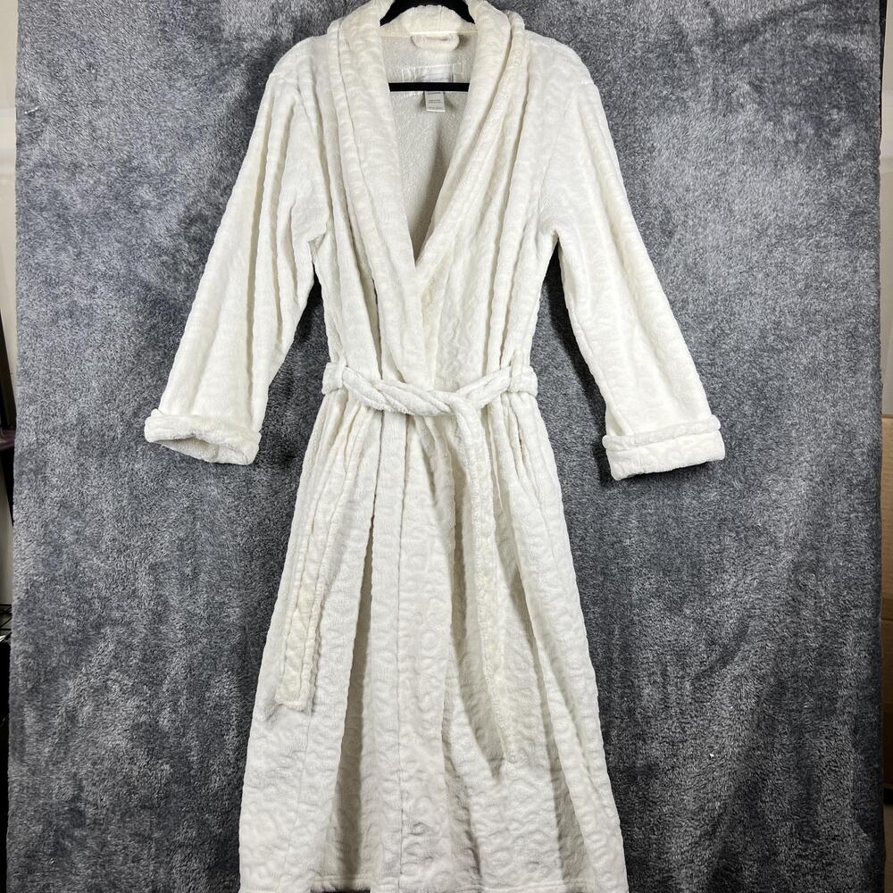 Carole Hochman Robe Womens M White Kimono Animal Print Microfiber Belted